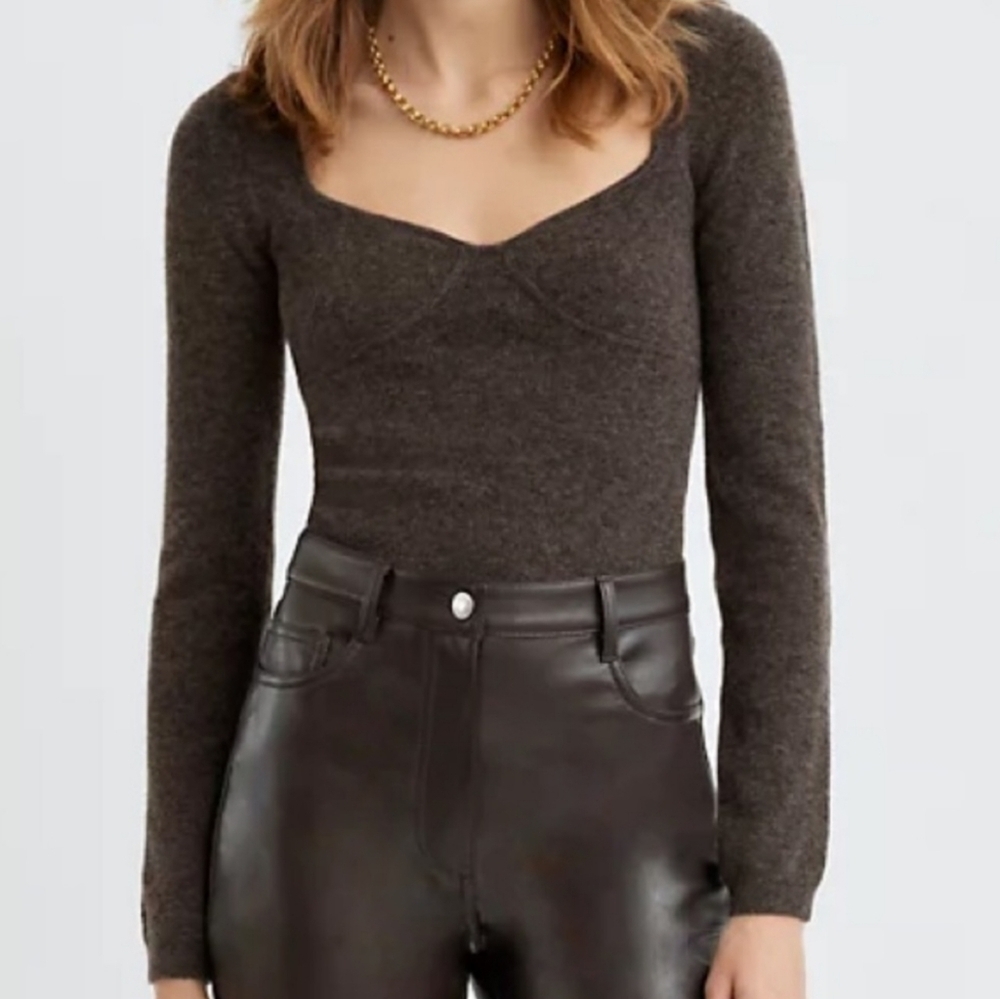 || WILFRED || sweater grey/brown sweetheart neckline short length size XL